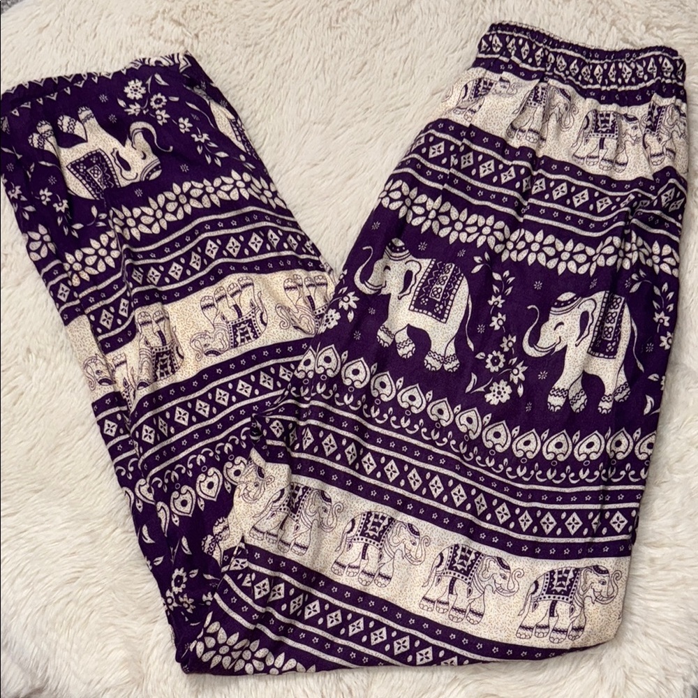 Purple Elephant Print drawstring pant w/POCKETS!